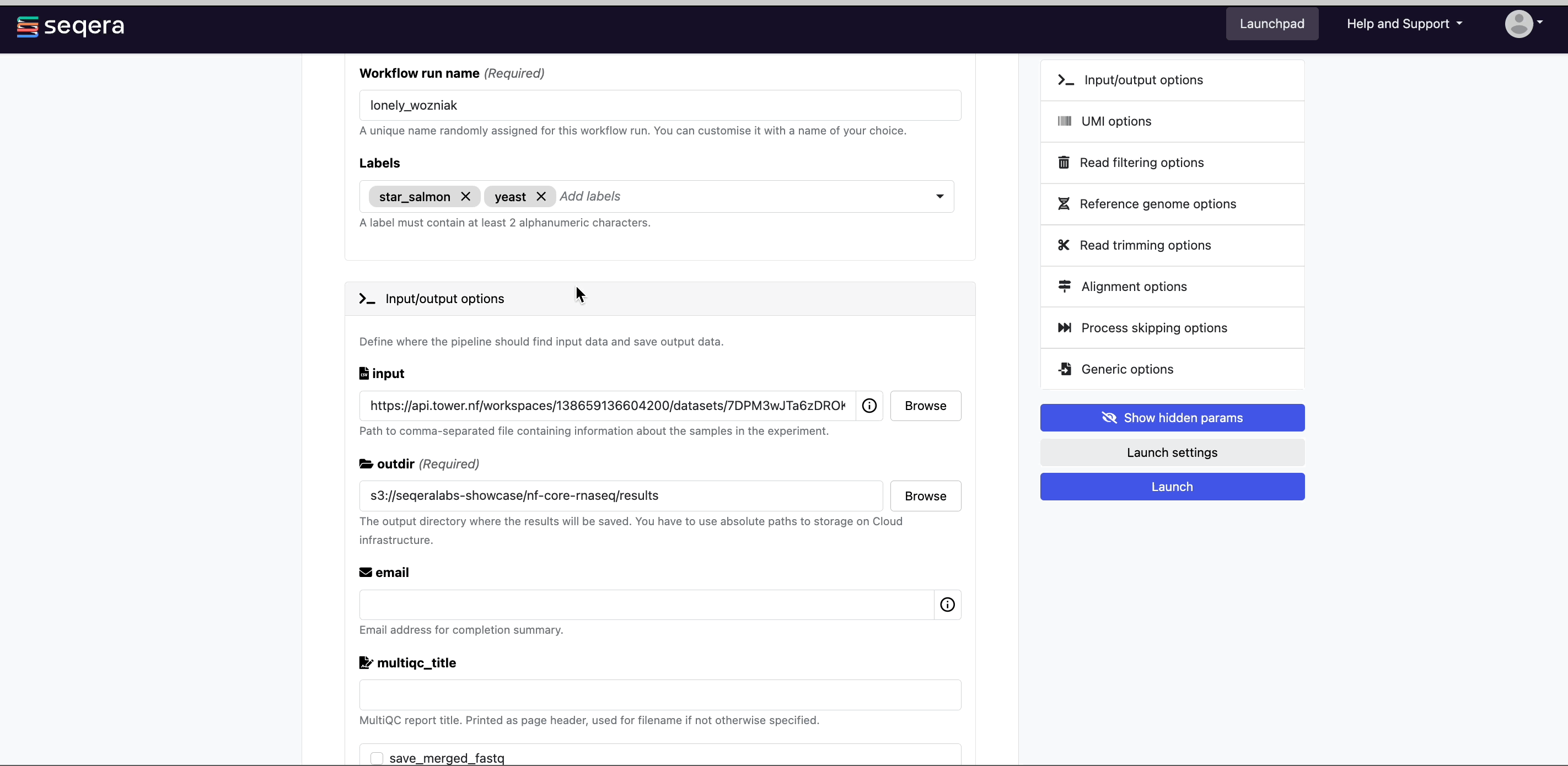 Input parameters